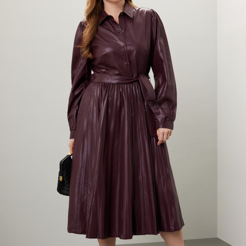 Peter Som Collective Pleated Faux Leather Dress, 16
